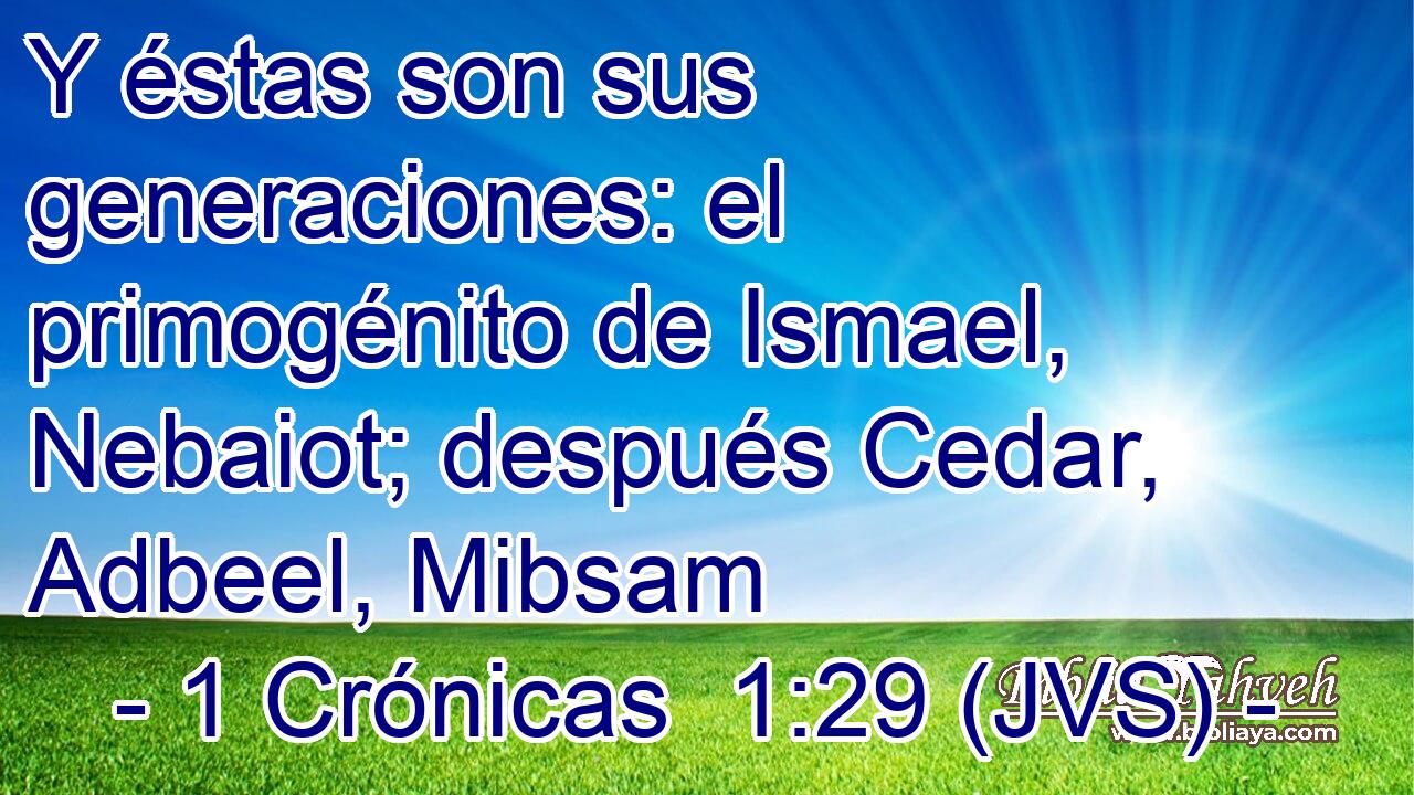 Y éstas son sus generaciones: el primogénito de Ismael, Nebaiot; después Cedar, Adbeel, Mibsam