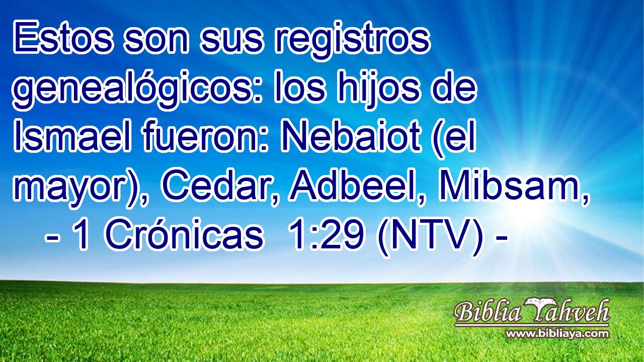 Estos son sus registros genealógicos: los hijos de Ismael fueron: Nebaiot (el mayor), Cedar, Adbeel, Mibsam,