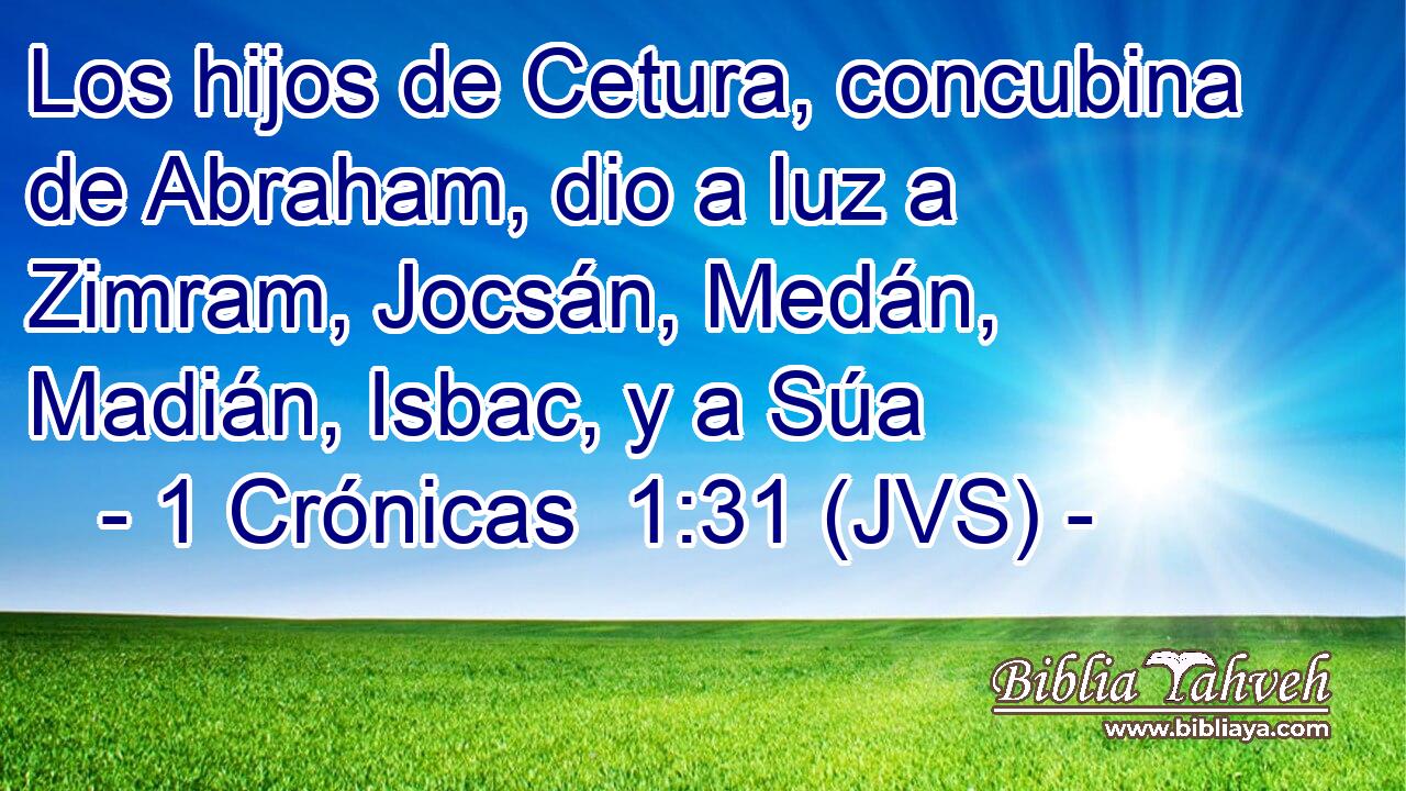 Los hijos de Cetura, concubina de Abraham, dio a luz a Zimram, Jocsán, Medán, Madián, Isbac, y a Súa
