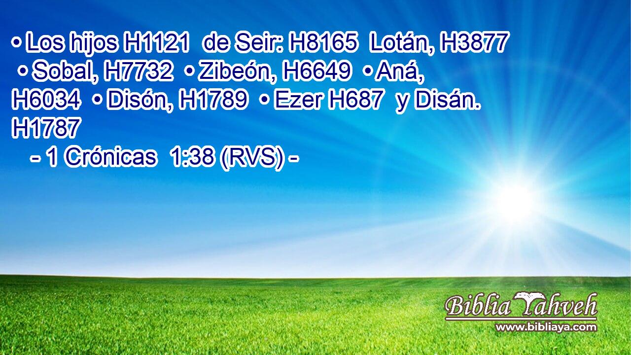 • Los hijos H1121  de Seir: H8165  Lotán, H3877  • Sobal, H7732  • Zibeón, H6649  • Aná, H6034  • Disón, H1789  • Ezer H687  y Disán. H1787  