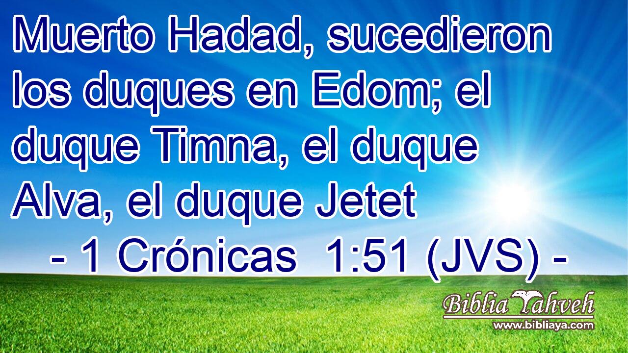 Muerto Hadad, sucedieron los duques en Edom; el duque Timna, el duque Alva, el duque Jetet