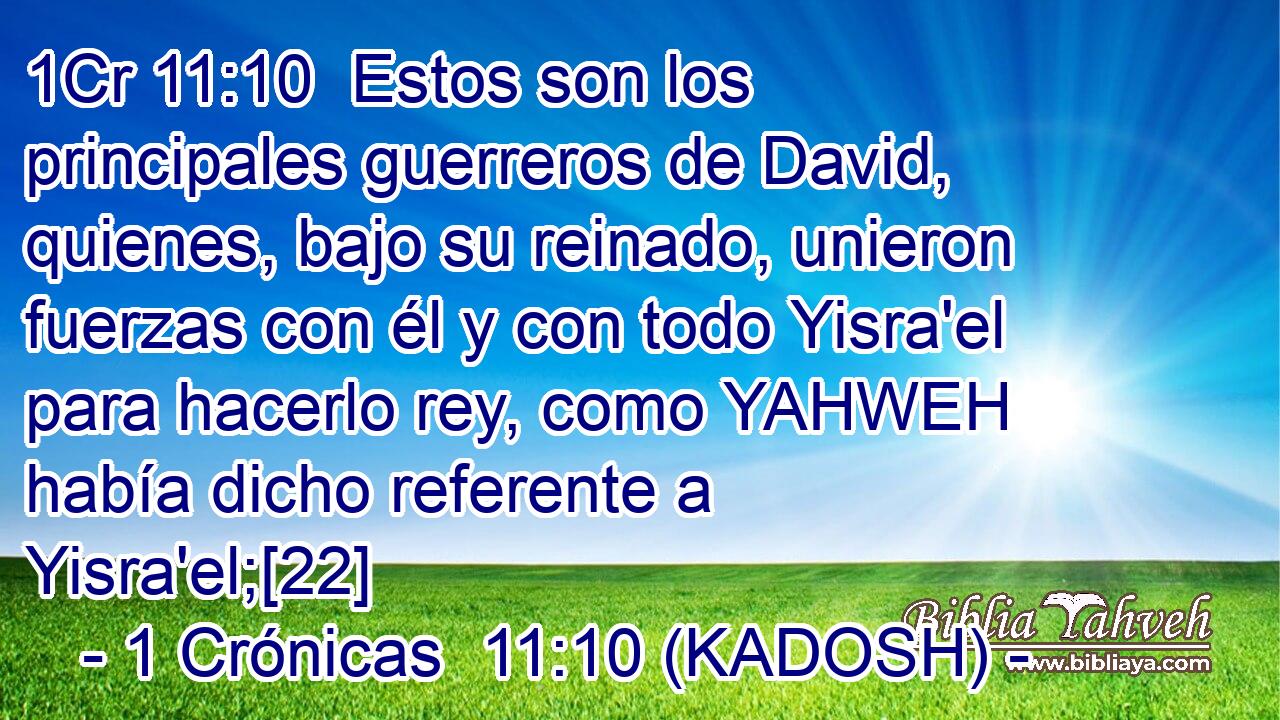  Estos son los principales guerreros de David, quienes, bajo su reinado, unieron fuerzas con él y con todo Yisra'el para hacerlo rey, como YAHWEH había dicho referente a Yisra'el;[22] 