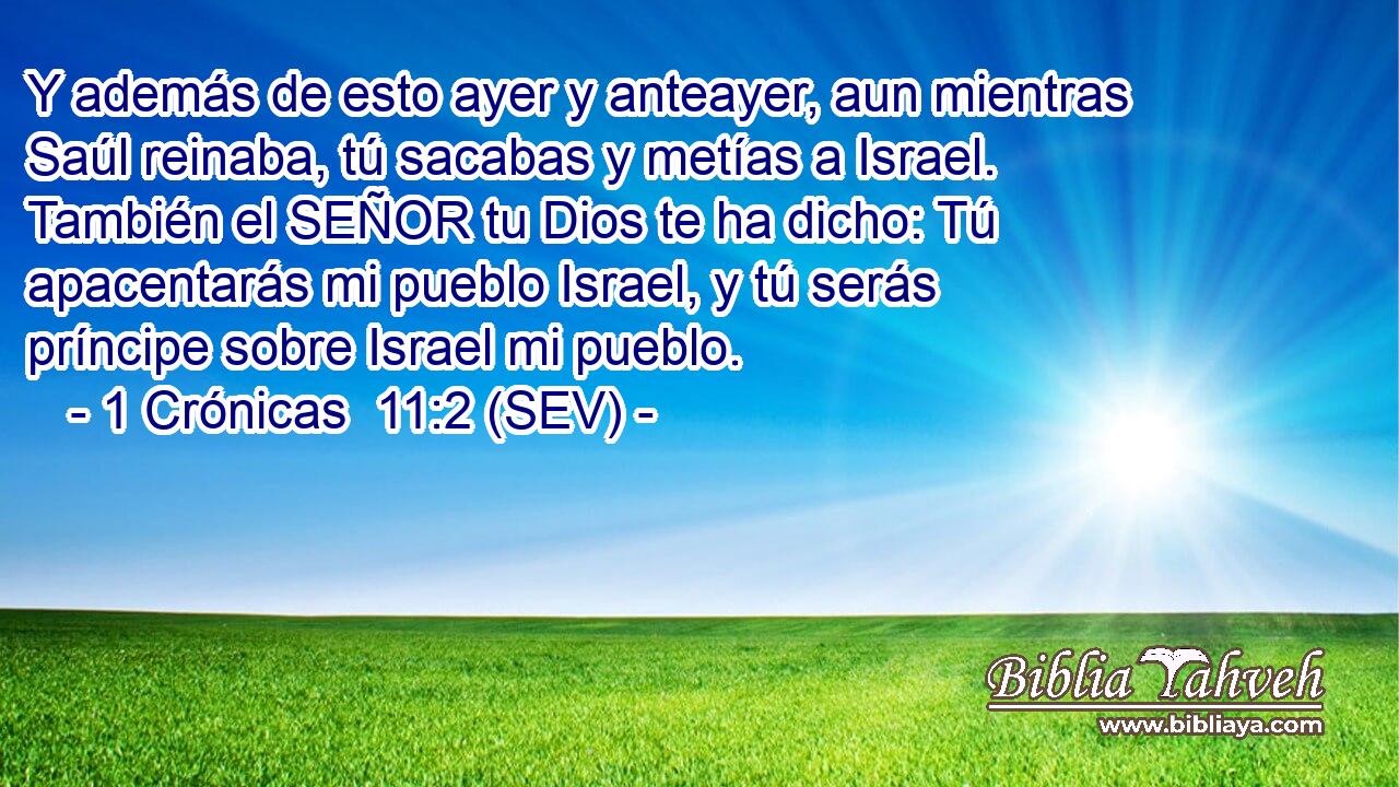 Y además de esto ayer y anteayer, aun mientras Saúl reinaba, tú sacabas y metías a Israel. También el SEÑOR tu Dios te ha dicho: Tú apacentarás mi pueblo Israel, y tú serás príncipe sobre Israel mi pueblo.