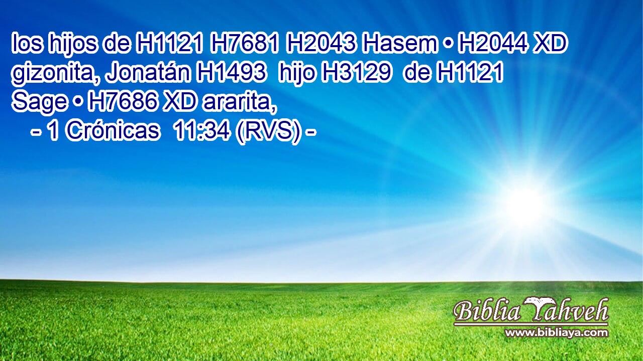los hijos de H1121 H7681 H2043 Hasem • H2044 XD gizonita, Jonatán H1493  hijo H3129  de H1121 Sage • H7686 XD ararita, 