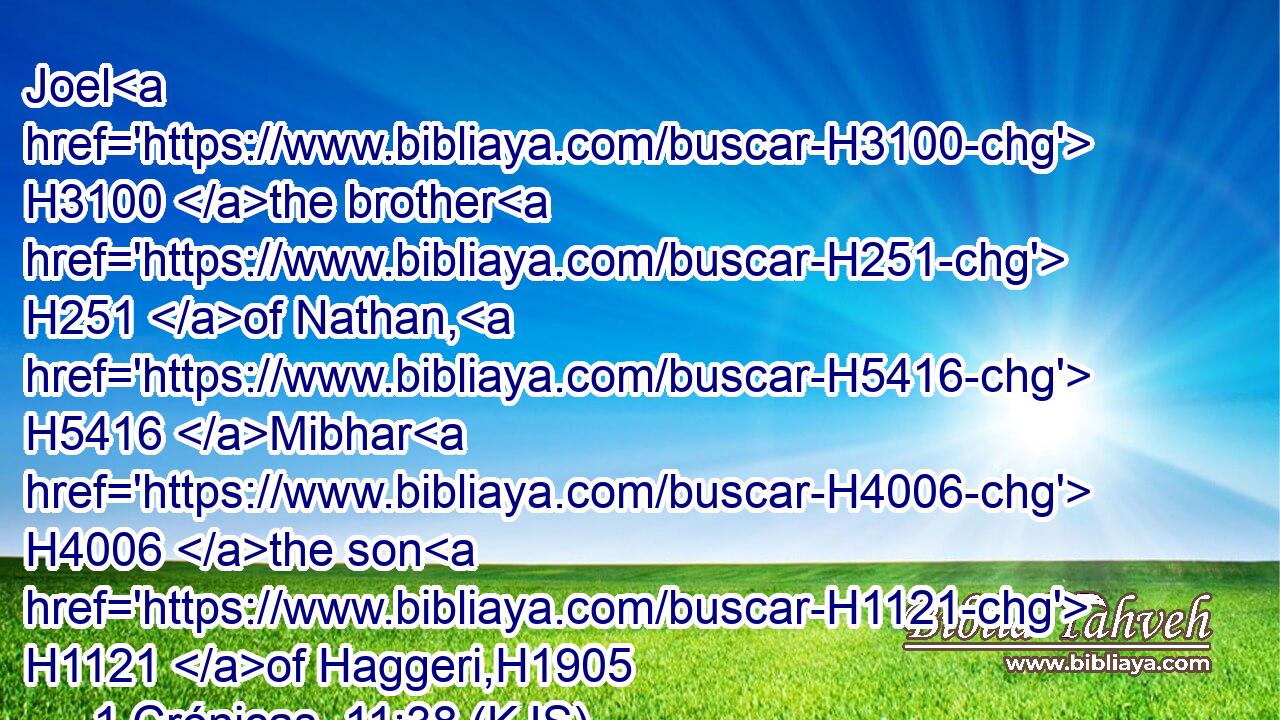 Joel H3100 the brother H251 of Nathan, H5416 Mibhar H4006 the son H1121 of Haggeri,H1905