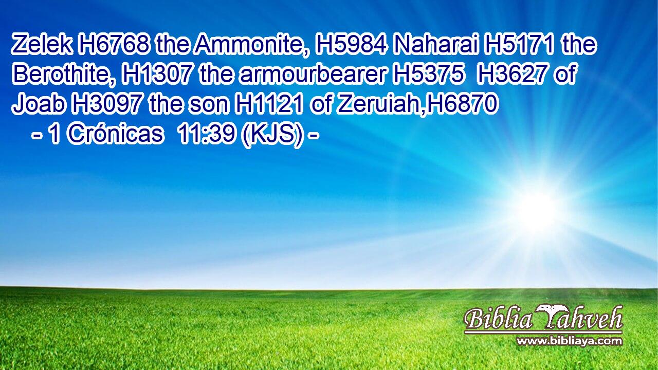 Zelek H6768 the Ammonite, H5984 Naharai H5171 the Berothite, H1307 the armourbearer H5375  H3627 of Joab H3097 the son H1121 of Zeruiah,H6870