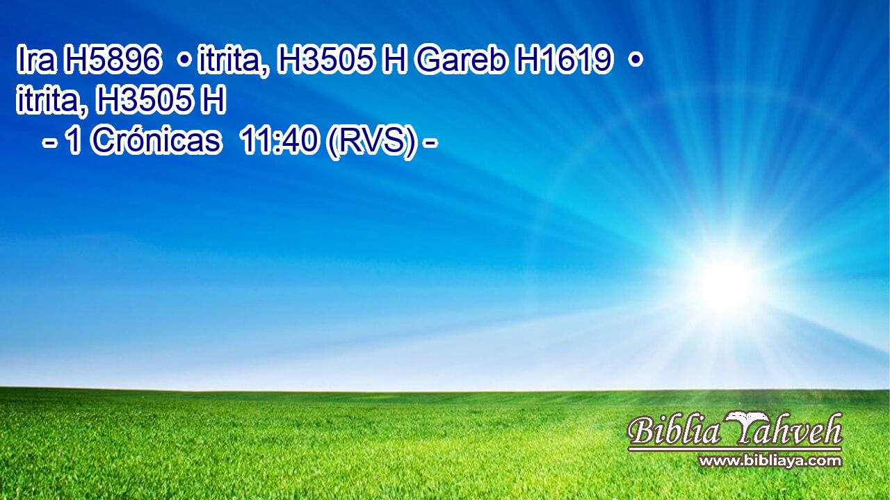 Ira H5896  • itrita, H3505 H Gareb H1619  • itrita, H3505 H 