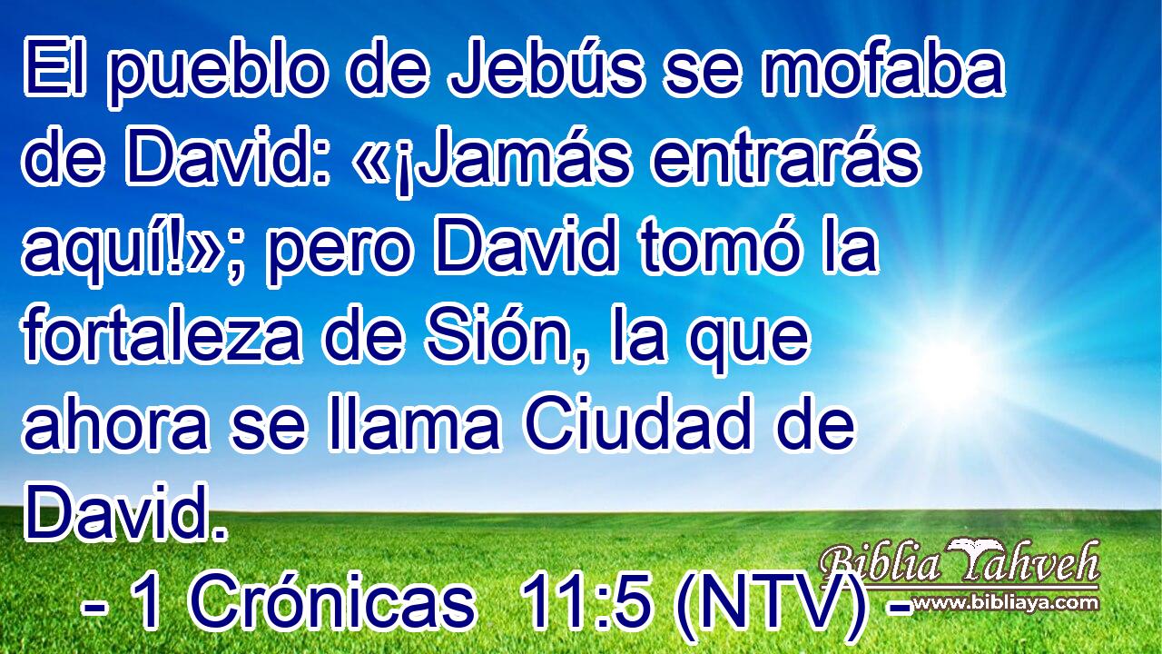 El pueblo de Jebús se mofaba de David: «¡Jamás entrarás aquí!»; pero David tomó la fortaleza de Sión, la que ahora se llama Ciudad de David.