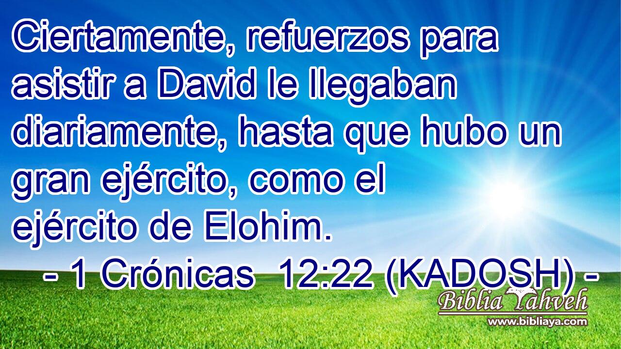  Ciertamente, refuerzos para asistir a David le llegaban diariamente, hasta que hubo un gran ejército, como el ejército de Elohim. 
