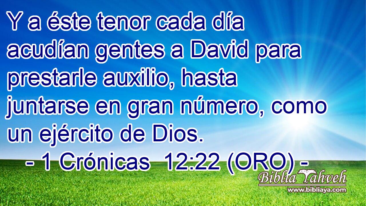  Y a éste tenor cada día acudían gentes a David para prestarle auxilio, hasta juntarse en gran número, como un ejército de Dios. 