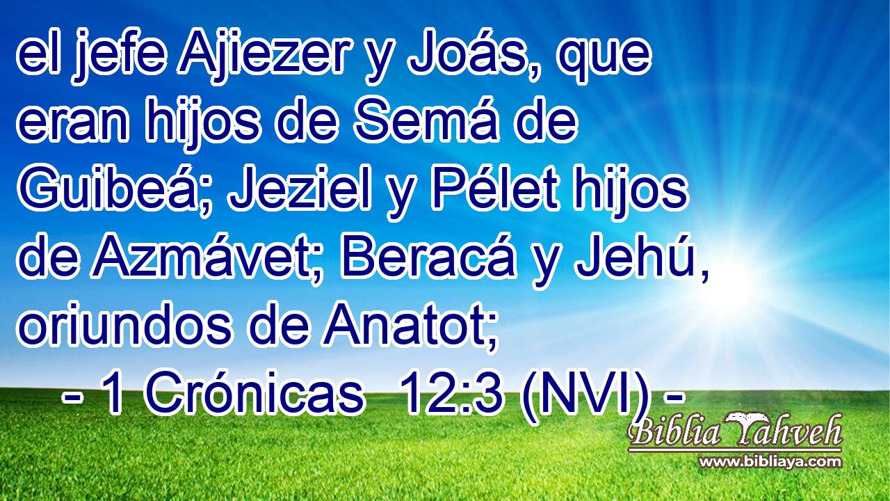  el jefe Ajiezer y Joás, que eran hijos de Semá de Guibeá; Jeziel y Pélet hijos de Azmávet; Beracá y Jehú, oriundos de Anatot; 