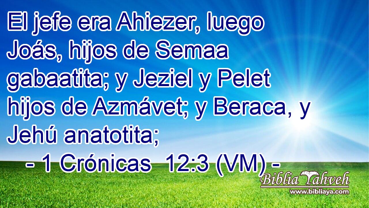  El jefe era Ahiezer, luego Joás, hijos de Semaa gabaatita; y Jeziel y Pelet hijos de Azmávet; y Beraca, y Jehú anatotita; 