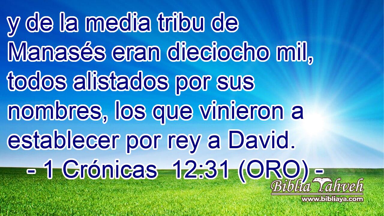  y de la media tribu de Manasés eran dieciocho mil, todos alistados por sus nombres, los que vinieron a establecer por rey a David. 