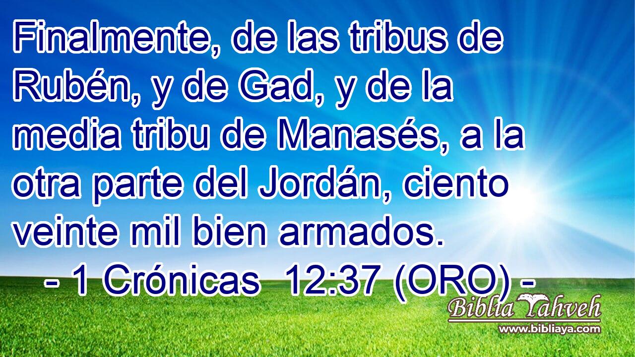  Finalmente, de las tribus de Rubén, y de Gad, y de la media tribu de Manasés, a la otra parte del Jordán, ciento veinte mil bien armados. 