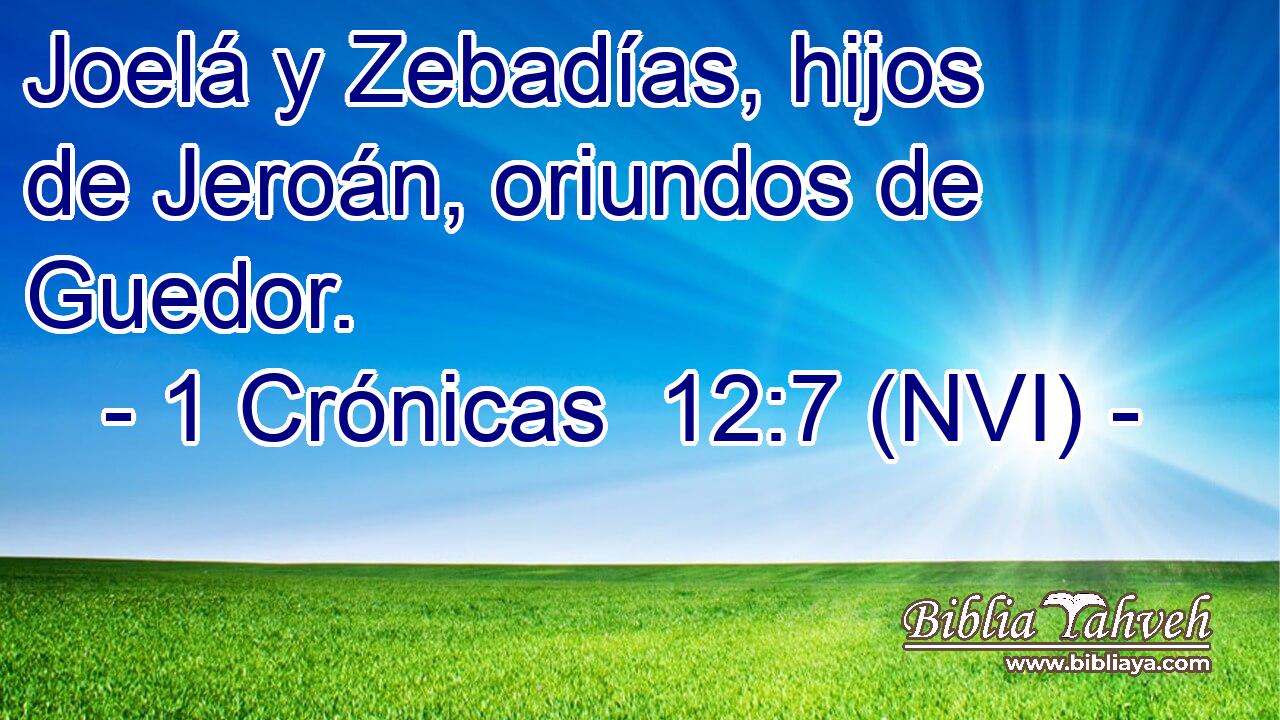  Joelá y Zebadías, hijos de Jeroán, oriundos de Guedor. 