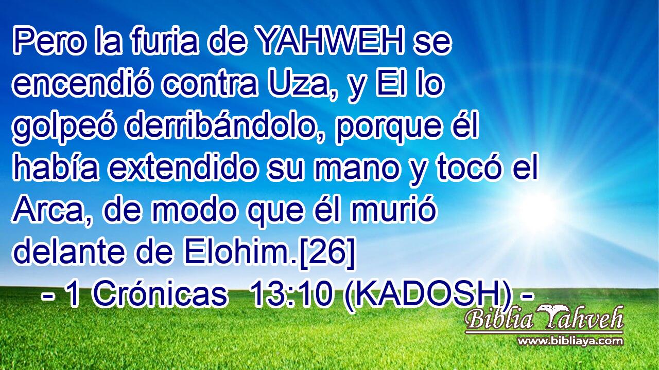  Pero la furia de YAHWEH se encendió contra Uza, y El lo golpeó derribándolo, porque él había extendido su mano y tocó el Arca, de modo que él murió delante de Elohim.[26] 