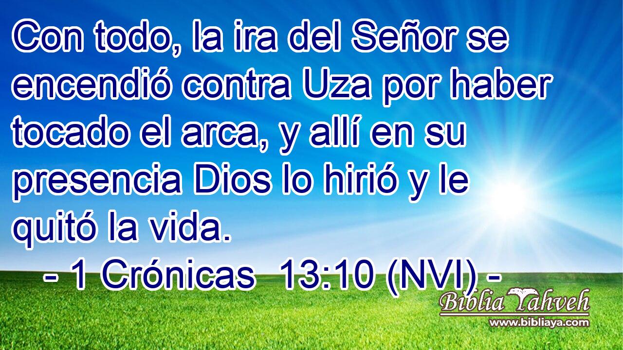  Con todo, la ira del Señor se encendió contra Uza por haber tocado el arca, y allí en su presencia Dios lo hirió y le quitó la vida. 