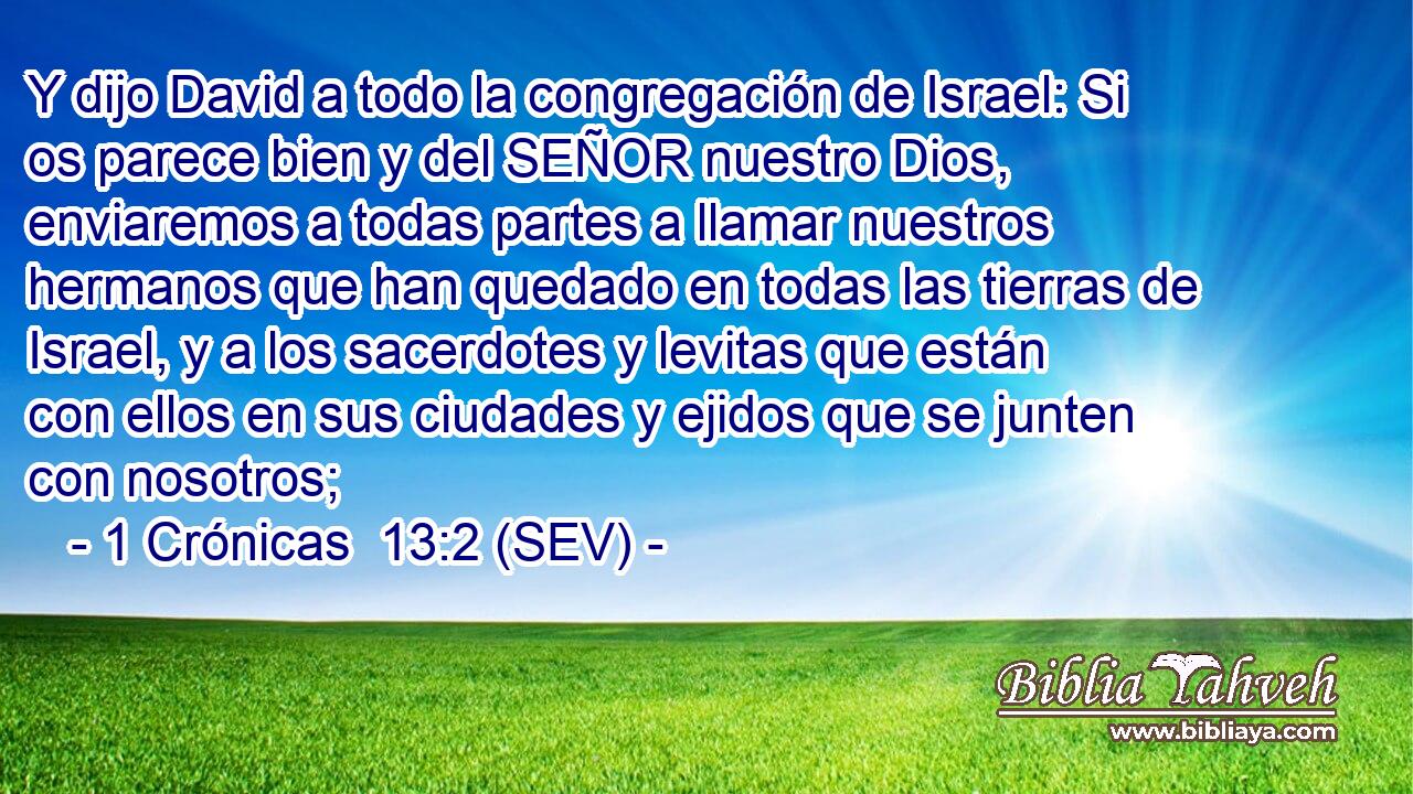 Y dijo David a todo la congregación de Israel: Si os parece bien y del SEÑOR nuestro Dios, enviaremos a todas partes a llamar nuestros hermanos que han quedado en todas las tierras de Israel, y a los sacerdotes y levitas que están con ellos en sus ciudades y ejidos que se junten con nosotros;
