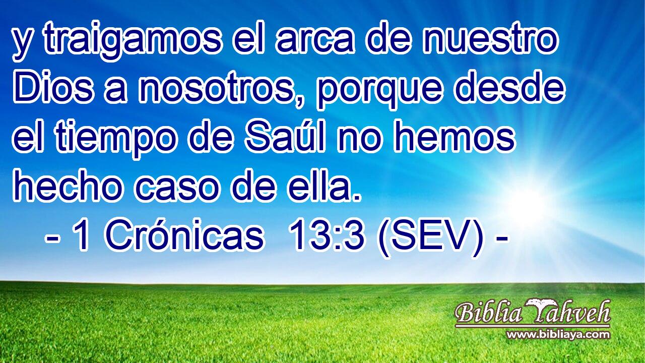 y traigamos el arca de nuestro Dios a nosotros, porque desde el tiempo de Saúl no hemos hecho caso de ella.