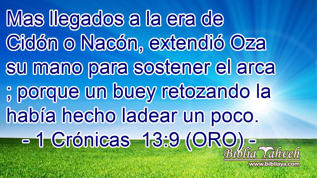  Mas llegados a la era de Cidón o Nacón, extendió Oza su mano para sostener el arca ; porque un buey retozando la había hecho ladear un poco. 
