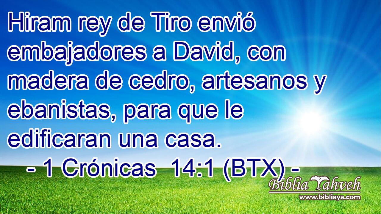 Hiram rey de Tiro envió embajadores a David, con madera de cedro, artesanos y ebanistas, para que le edificaran una casa.