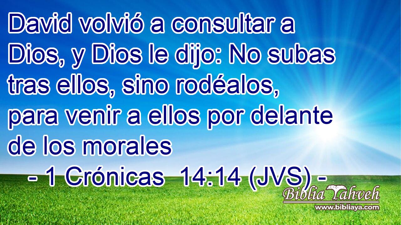 David volvió a consultar a Dios, y Dios le dijo: No subas tras ellos, sino rodéalos, para venir a ellos por delante de los morales