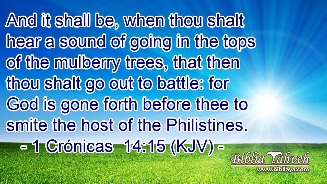 And it shall be, when thou shalt hear a sound of going in the tops of the mulberry trees, that then thou shalt go out to battle: for God is gone forth before thee to smite the host of the Philistines.