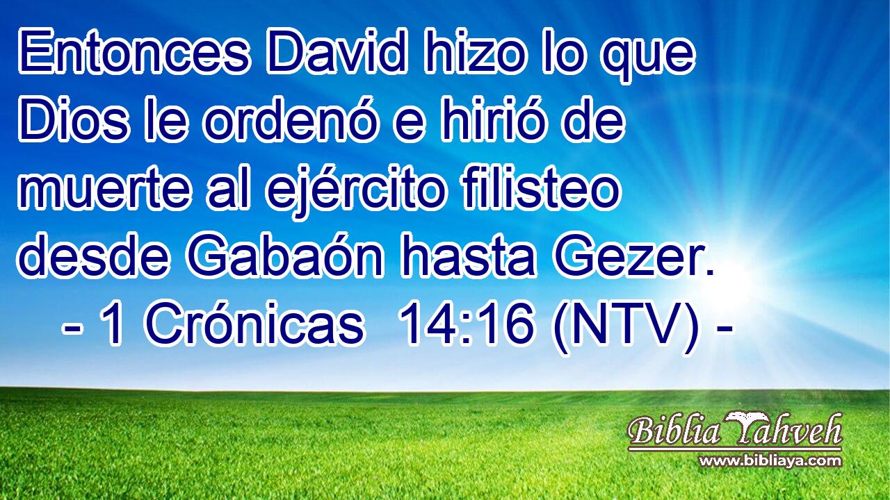 Entonces David hizo lo que Dios le ordenó e hirió de muerte al ejército filisteo desde Gabaón hasta Gezer.