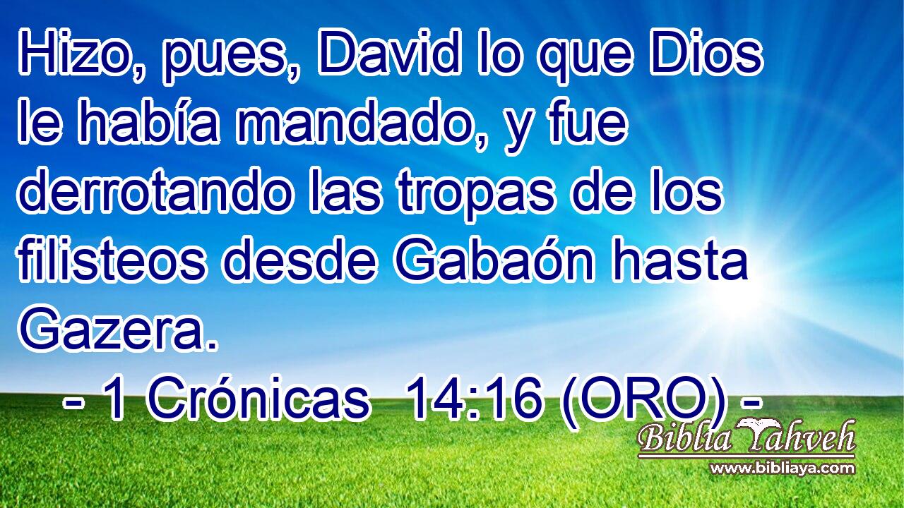  Hizo, pues, David lo que Dios le había mandado, y fue derrotando las tropas de los filisteos desde Gabaón hasta Gazera. 