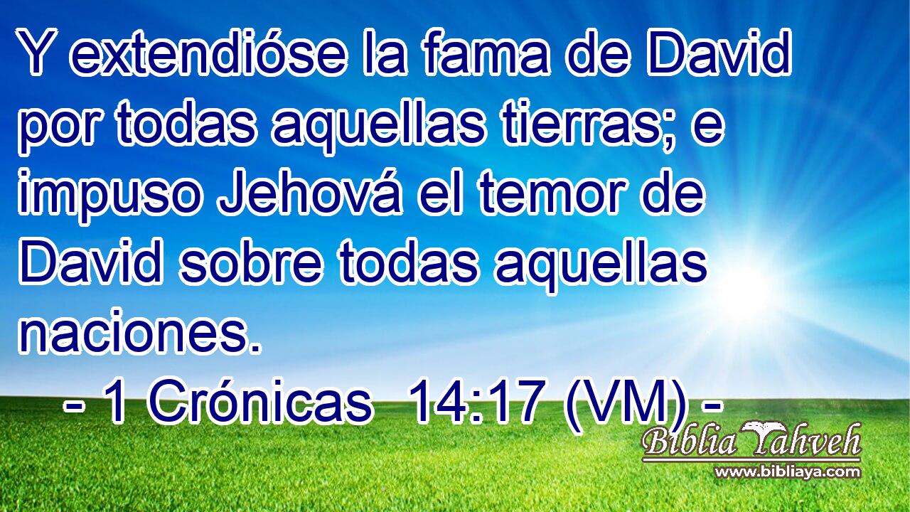  Y extendióse la fama de David por todas aquellas tierras; e impuso Jehová el temor de David sobre todas aquellas naciones. 