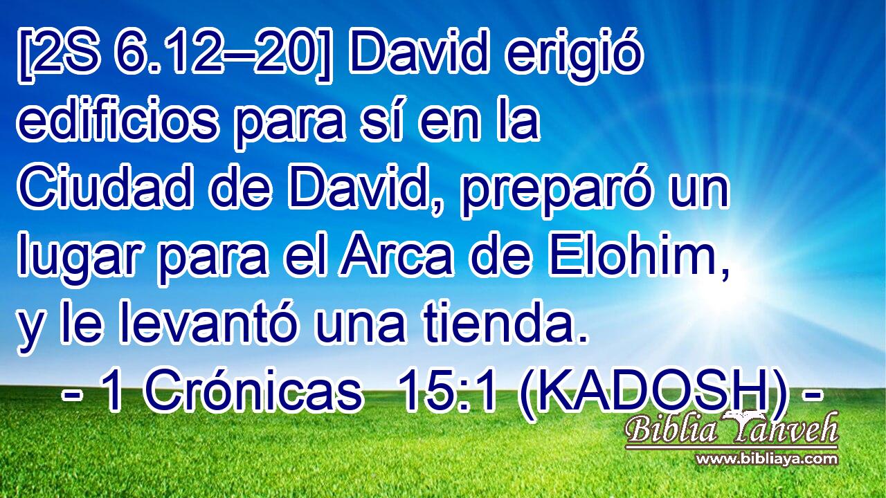  [2S 6.12–20] David erigió edificios para sí en la Ciudad de David, preparó un lugar para el Arca de Elohim, y le levantó una tienda. 