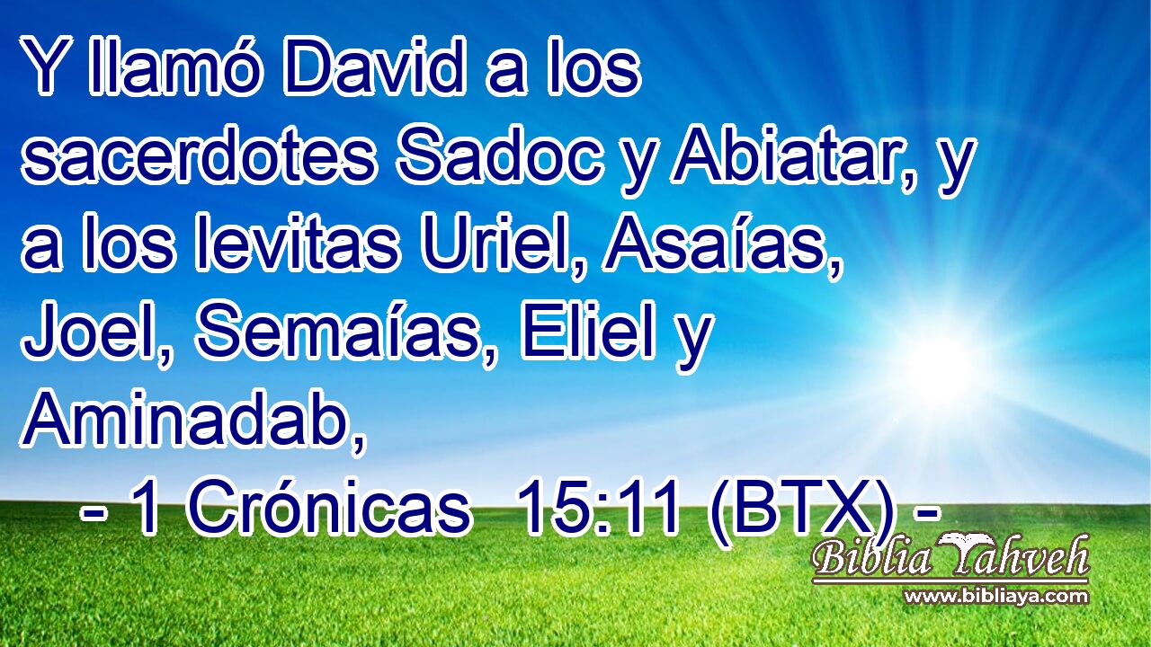 Y llamó David a los sacerdotes Sadoc y Abiatar, y a los levitas Uriel, Asaías, Joel, Semaías, Eliel y Aminadab,