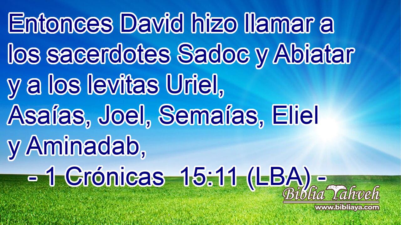 Entonces David hizo llamar a los sacerdotes Sadoc y Abiatar y a los levitas Uriel, Asaías, Joel, Semaías, Eliel y Aminadab,
