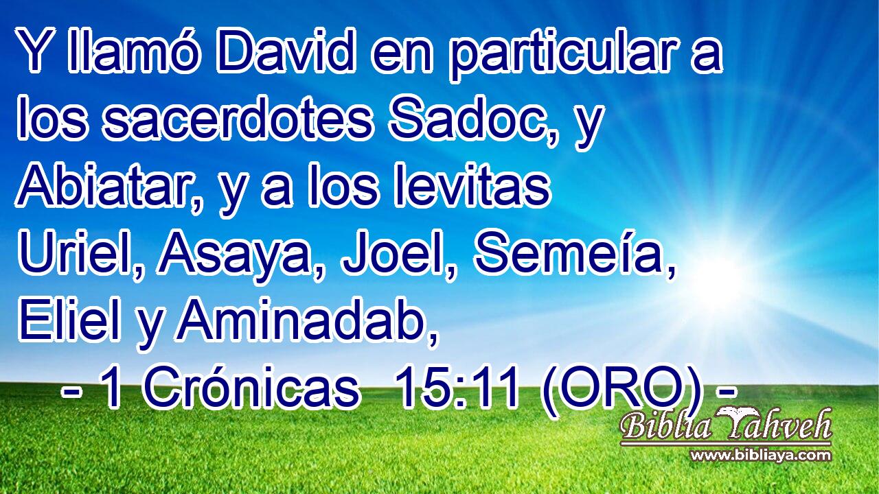  Y llamó David en particular a los sacerdotes Sadoc, y Abiatar, y a los levitas Uriel, Asaya, Joel, Semeía, Eliel y Aminadab, 