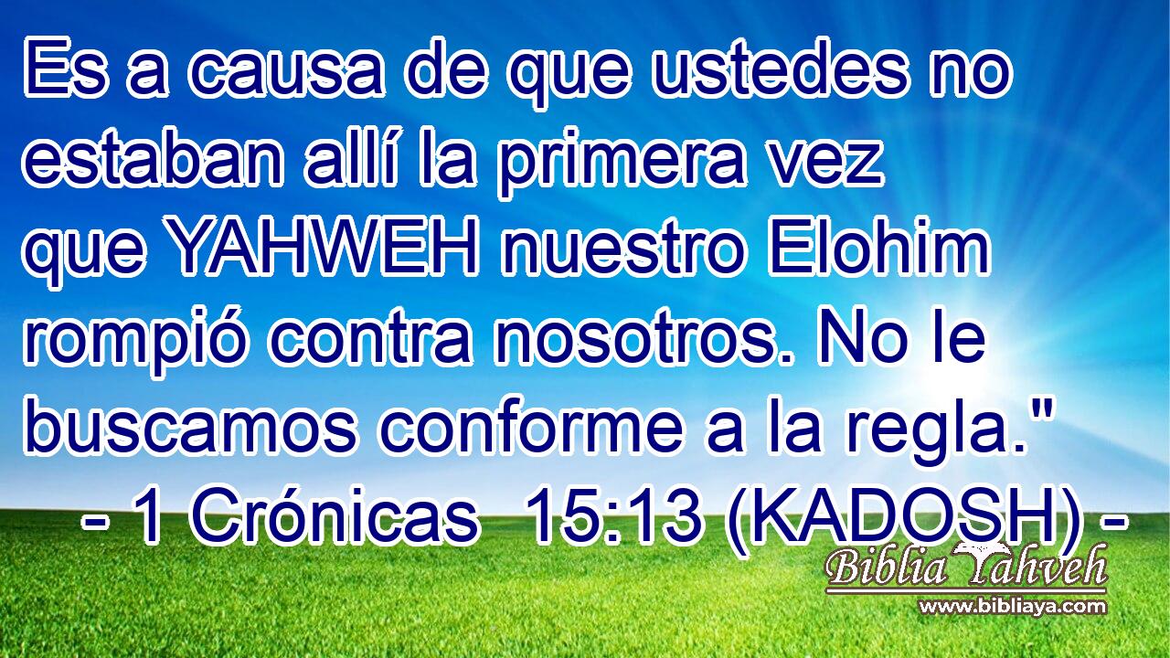  Es a causa de que ustedes no estaban allí la primera vez que YAHWEH nuestro Elohim rompió contra nosotros. No le buscamos conforme a la regla.
