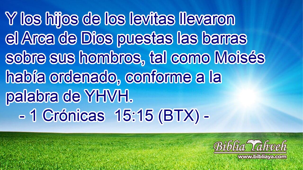 Y los hijos de los levitas llevaron el Arca de Dios puestas las barras sobre sus hombros, tal como Moisés había ordenado, conforme a la palabra de YHVH.