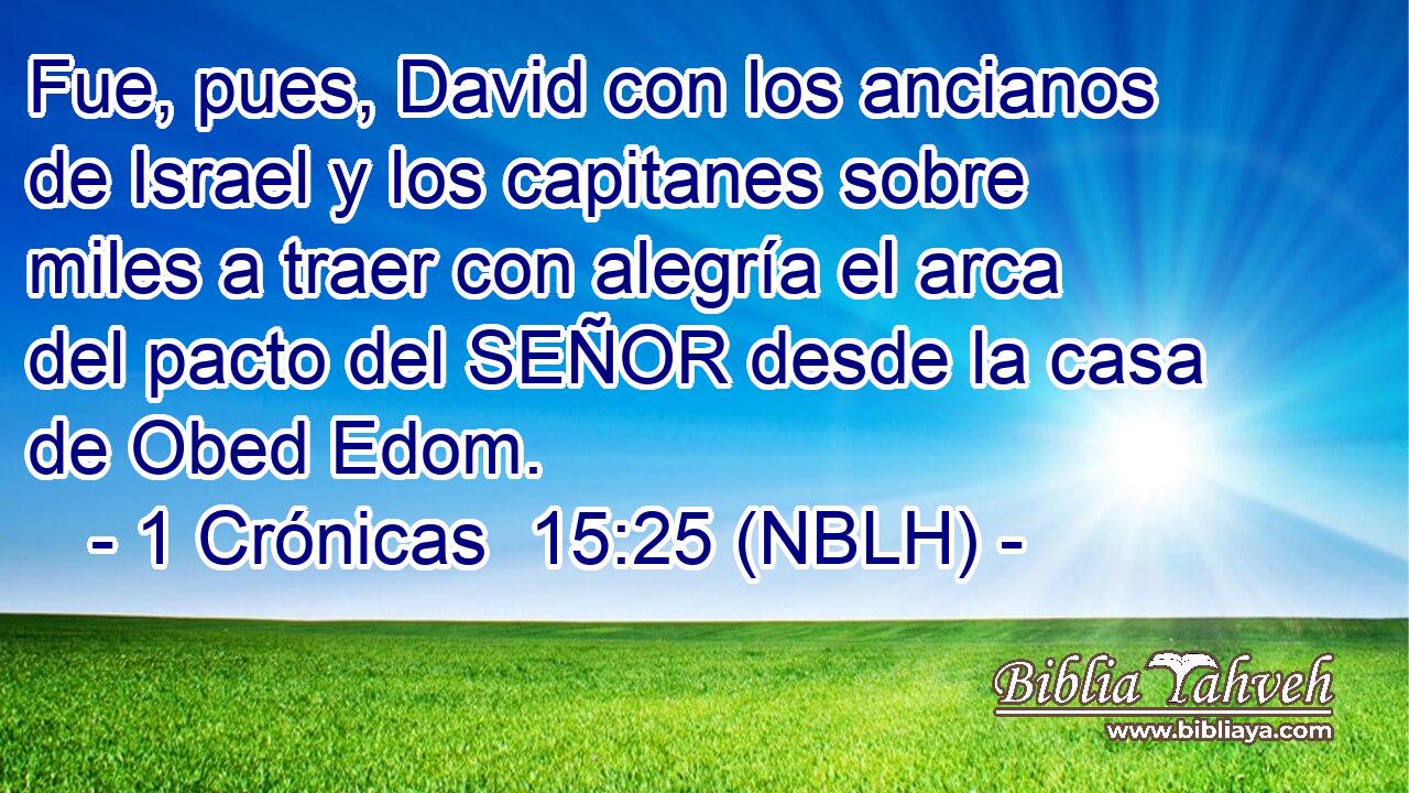  Fue, pues, David con los ancianos de Israel y los capitanes sobre miles a traer con alegría el arca del pacto del SEÑOR desde la casa de Obed Edom. 