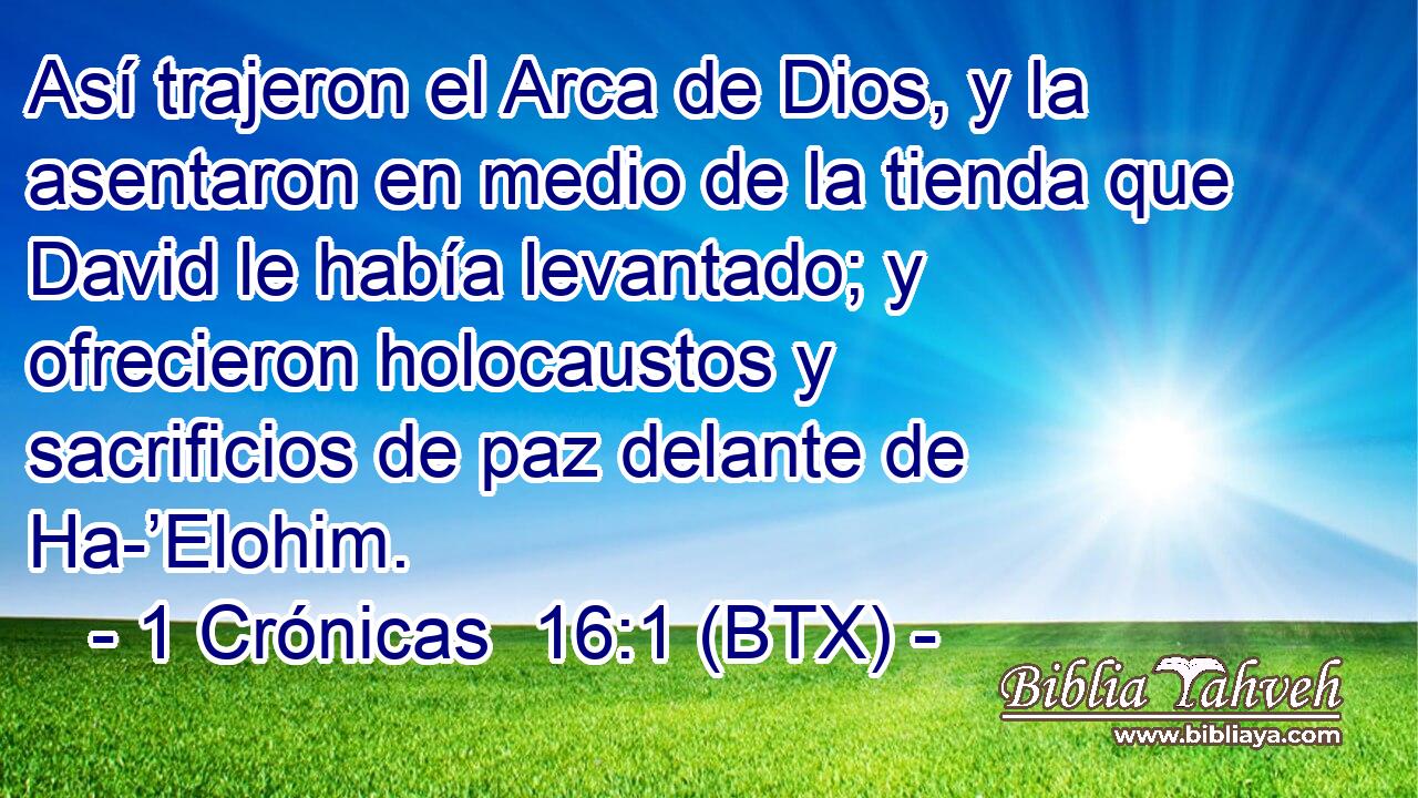 Así trajeron el Arca de Dios, y la asentaron en medio de la tienda que David le había levantado; y ofrecieron holocaustos y sacrificios de paz delante de Ha-’Elohim.