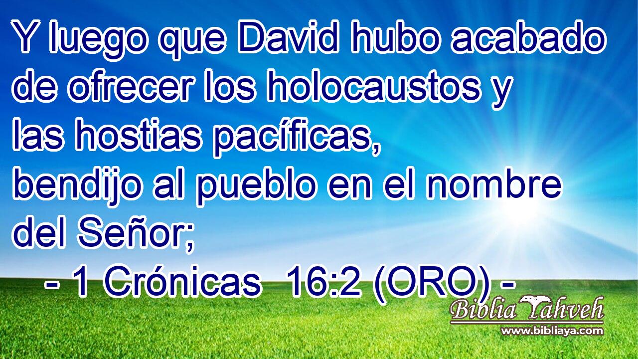  Y luego que David hubo acabado de ofrecer los holocaustos y las hostias pacíficas, bendijo al pueblo en el nombre del Señor; 