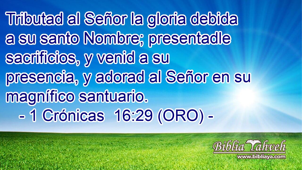  Tributad al Señor la gloria debida a su santo Nombre; presentadle sacrificios, y venid a su presencia, y adorad al Señor en su magnífico santuario. 