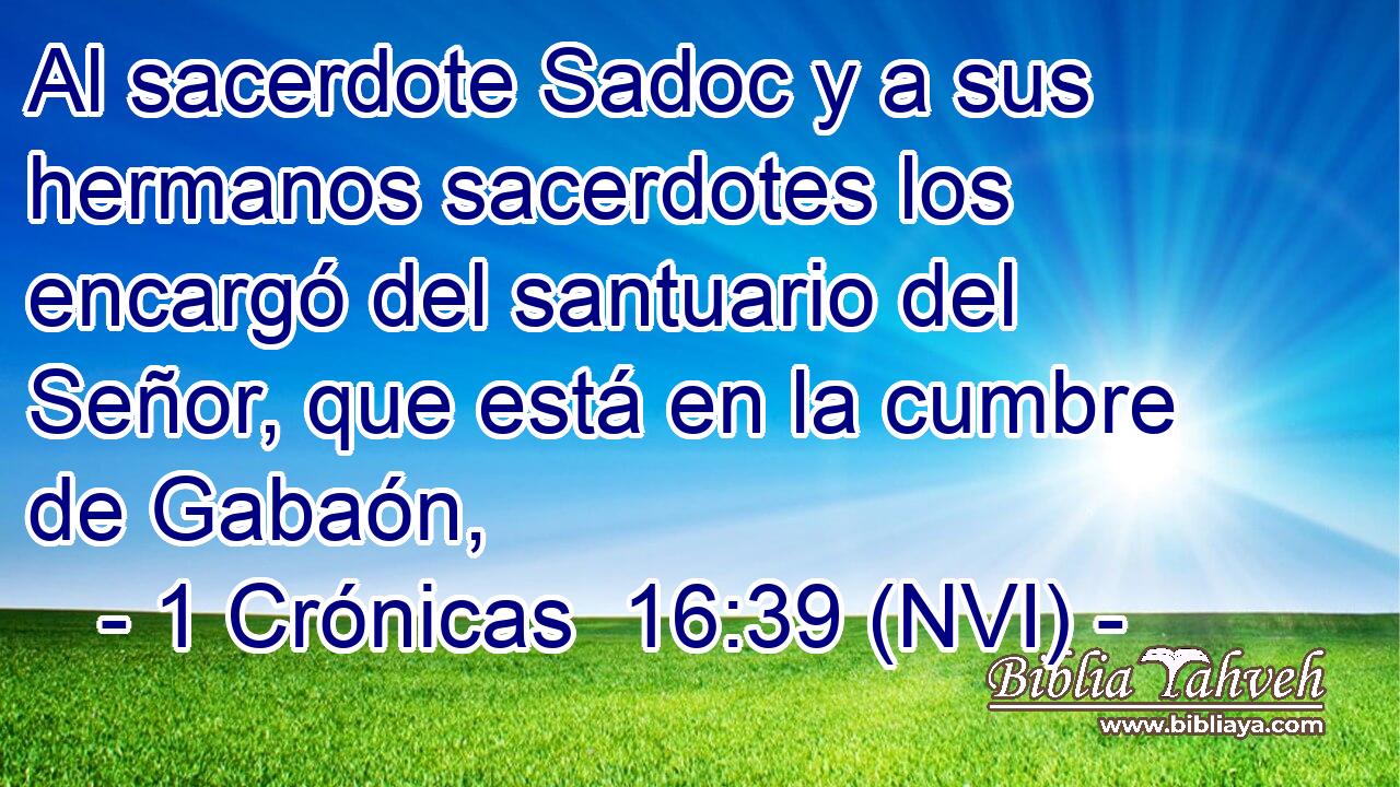  Al sacerdote Sadoc y a sus hermanos sacerdotes los encargó del santuario del Señor, que está en la cumbre de Gabaón, 