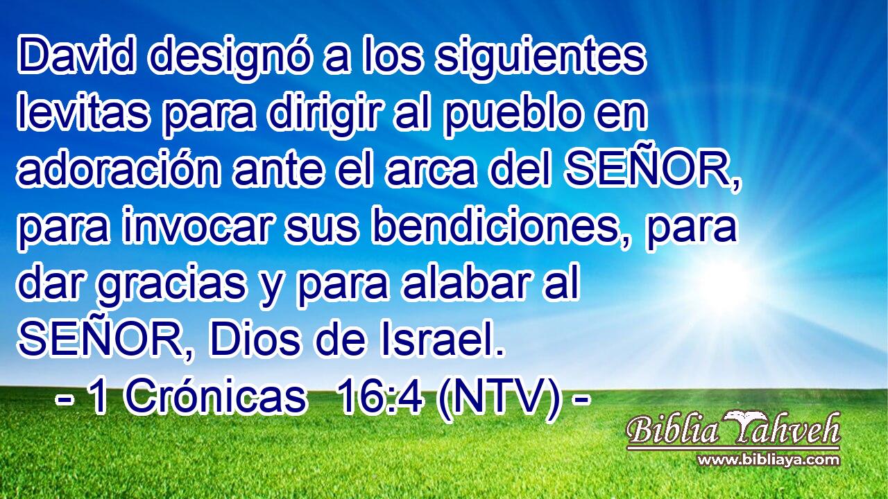 David designó a los siguientes levitas para dirigir al pueblo en adoración ante el arca del SEÑOR, para invocar sus bendiciones, para dar gracias y para alabar al SEÑOR, Dios de Israel.