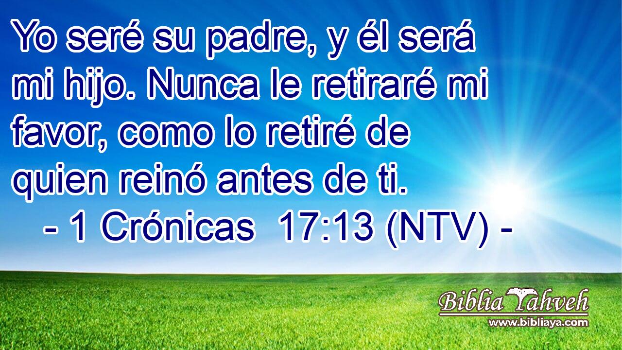 Yo seré su padre, y él será mi hijo. Nunca le retiraré mi favor, como lo retiré de quien reinó antes de ti.