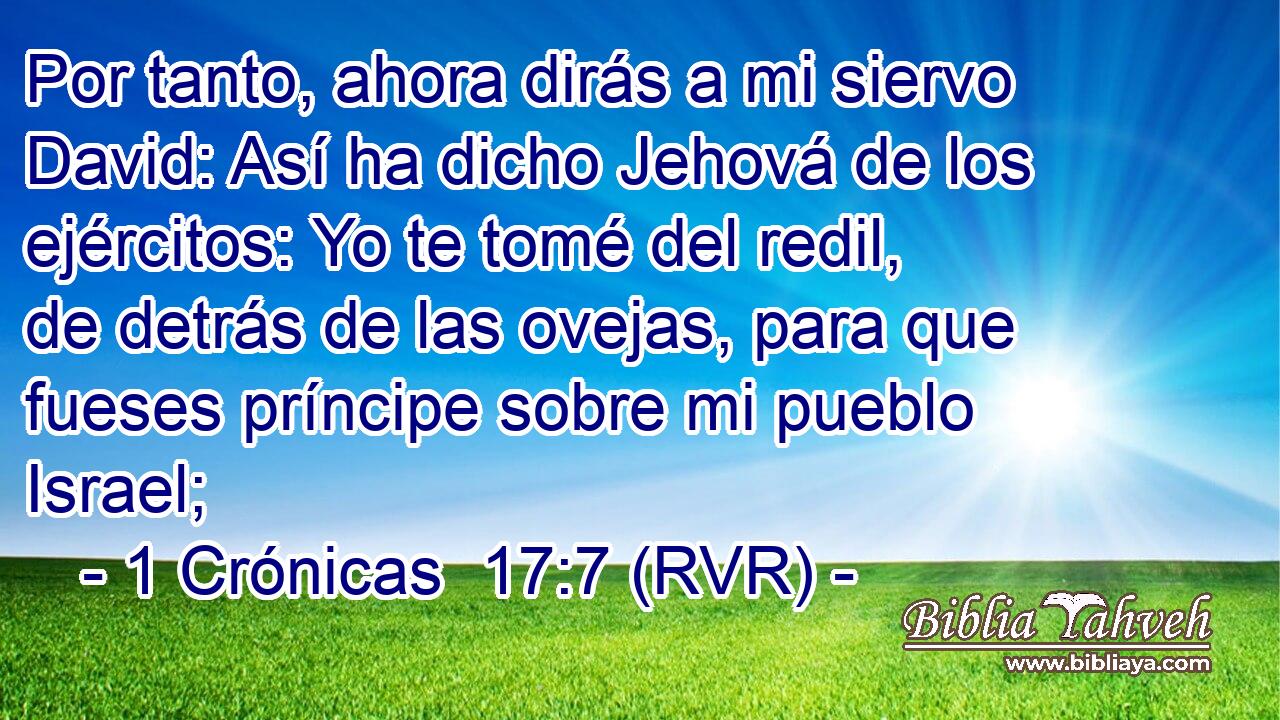 Por tanto, ahora dirás a mi siervo David: Así ha dicho Jehová de los ejércitos: Yo te tomé del redil, de detrás de las ovejas, para que fueses príncipe sobre mi pueblo Israel;