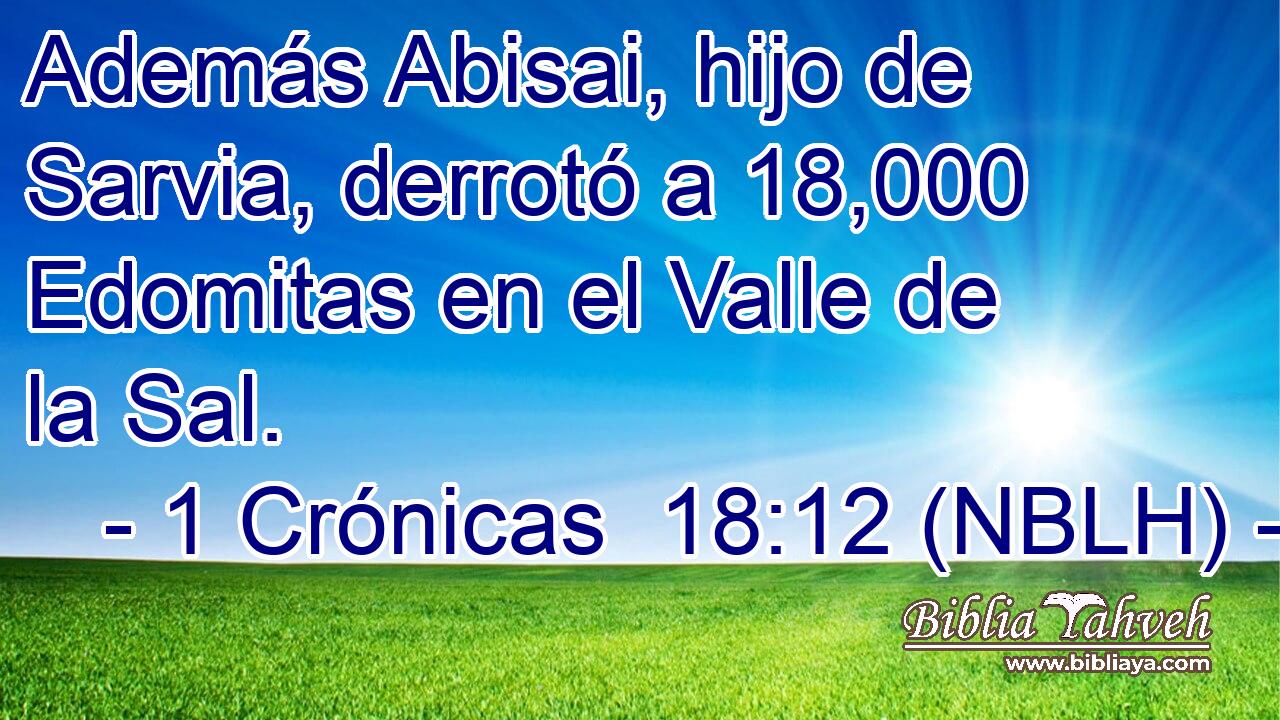  Además Abisai, hijo de Sarvia, derrotó a 18,000 Edomitas en el Valle de la Sal. 