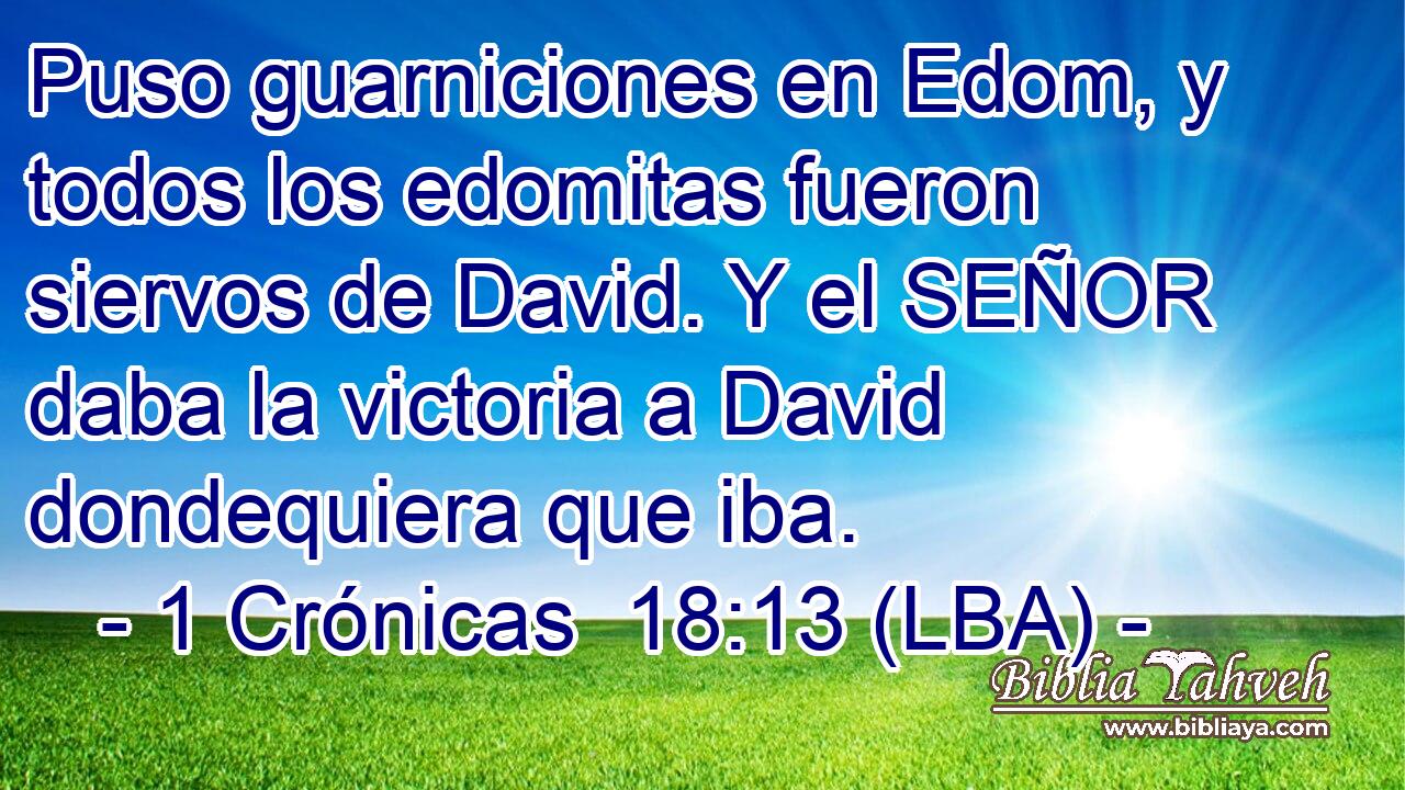 Puso guarniciones en Edom, y todos los edomitas fueron siervos de David. Y el SEÑOR daba la victoria a David dondequiera que iba.