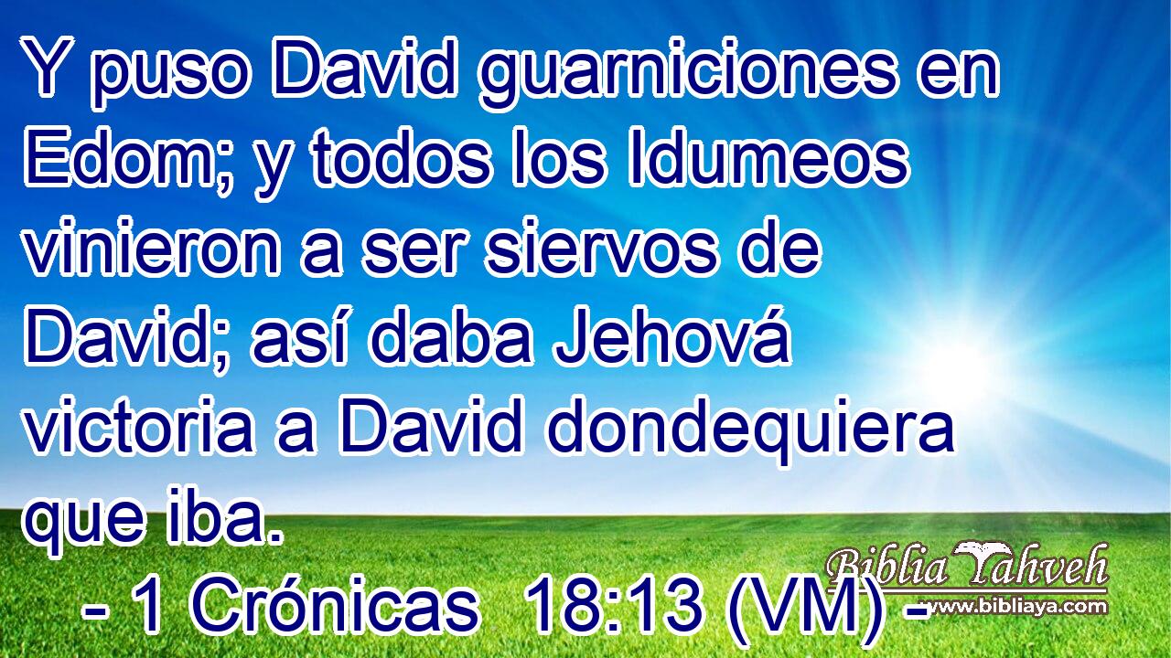  Y puso David guarniciones en Edom; y todos los Idumeos vinieron a ser siervos de David; así daba Jehová victoria a David dondequiera que iba. 