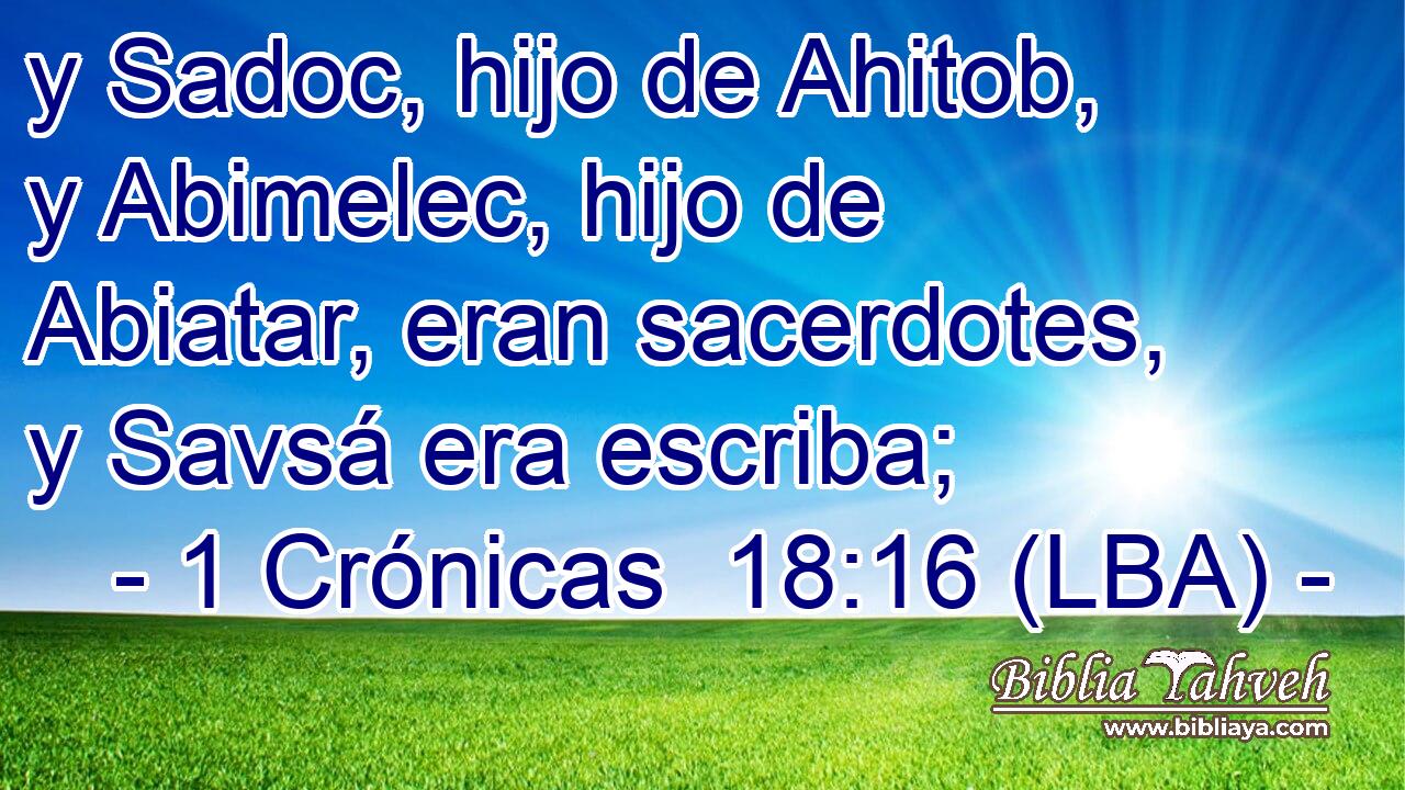 y Sadoc, hijo de Ahitob, y Abimelec, hijo de Abiatar, eran sacerdotes, y Savsá era escriba;