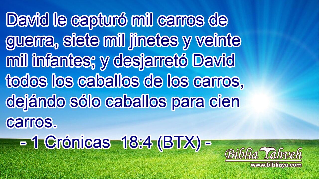 David le capturó mil carros de guerra, siete mil jinetes y veinte mil infantes; y desjarretó David todos los caballos de los carros, dejándo sólo caballos para cien carros.