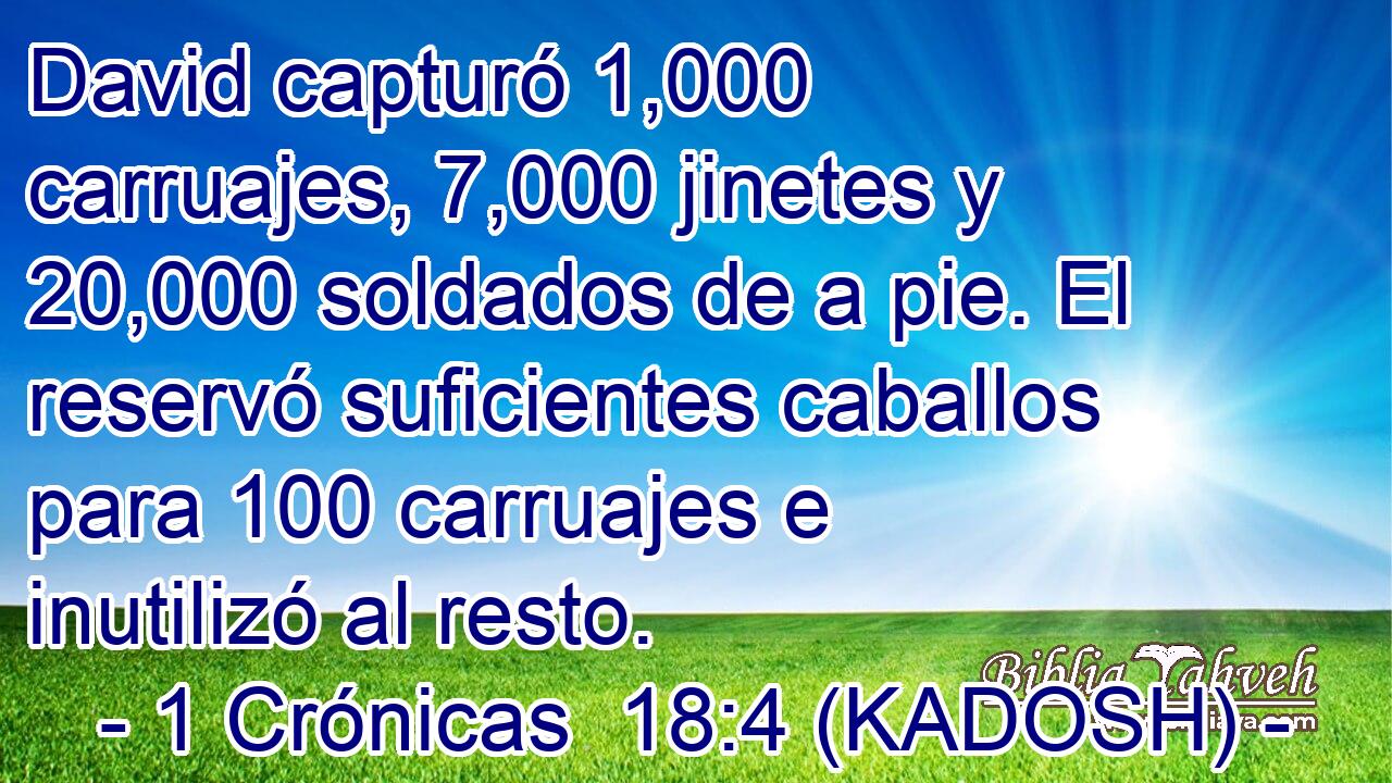  David capturó 1,000 carruajes, 7,000 jinetes y 20,000 soldados de a pie. El reservó suficientes caballos para 100 carruajes e inutilizó al resto. 